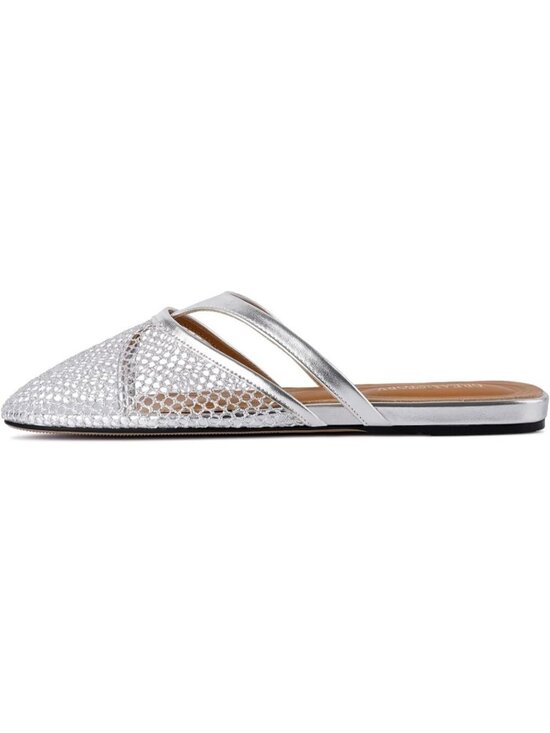 Shoes - Women's Mesh Silver Open Round Toe Flip Flops Comfy Slip on Flats Sandals